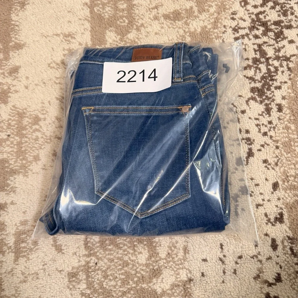 JUDY BLUE Stretch Bootcut Denim Jeans Womens 7/28‎ Raw Hem Blue Fade